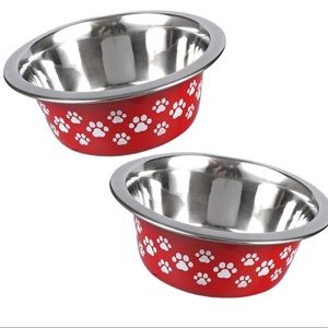 KENNEL CLUB Red Stainless Steel Food Water Paw Prints Pet Bowl